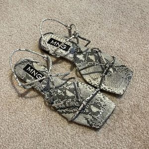 Mango Faux Snakeskin Square-Toed Sandals